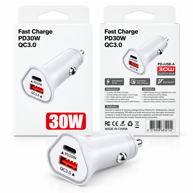 30W PD & QC 3.0 Dual-Port Fast Car Charger
